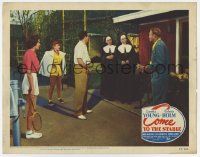 7c384 COME TO THE STABLE LC #7 '50 nuns Loretta Young & Celeste Holm interrupt tennis game!