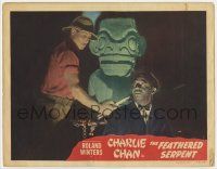 7c455 FEATHERED SERPENT LC '48 guy in pith helmet threatens Mantan Moreland with knife by idol!