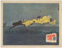 7c458 FIGHTING LADY LC '44 close image of World War II fighter plane exploding over the ocean!
