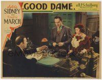 7c502 GOOD DAME LC '34 pretty Sylvia Sidney watches angry Fredric March pay man behind desk, rare!