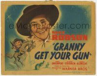 7c135 GRANNY GET YOUR GUN TC '40 smiling portrait of May Robson & cartoon art of her on horse!