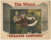 7c509 GREASED LIGHTNING LC '28 Ted Wells & pretty Betty Caldwell manhandle bad guy, lost film!