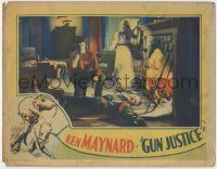 7c514 GUN JUSTICE LC '34 border art of Ken Maynard on horse, Cecilia Parker by dead guy!