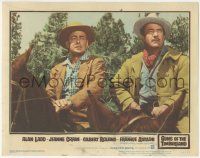 7c521 GUNS OF THE TIMBERLAND LC #6 '60 close up of Alan Ladd & Gilbert Roland on horseback!
