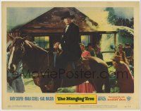 7c525 HANGING TREE LC #1 '59 close up of Gary Cooper on horseback by burning restaurant!