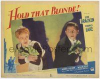 7c550 HOLD THAT BLONDE LC #2 '45 great image of Veronica Lake & Eddie Bracken with lots of cash!