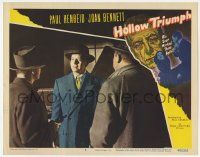 7c551 HOLLOW TRIUMPH LC #8 '48 c/u of producer/star Paul Henreid held at gunpoint by two men!