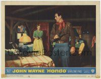 7c552 HONDO 3D LC #5 '53 c/u of Geraldine Page getting the drop on John Wayne holding gun!
