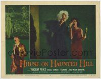 7c562 HOUSE ON HAUNTED HILL LC #8 '59 woman screams at crazy white-haired female monster!