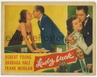7c608 LADY LUCK LC #5 '46 Robert Young & Barbara Hale standing over the craps gambling winnings