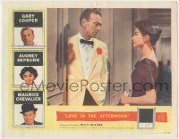 7c632 LOVE IN THE AFTERNOON LC '57 pretty Audrey Hepburn looks at Gary Cooper in tuxedo!