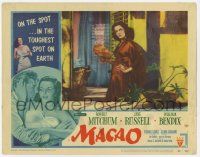 7c640 MACAO LC #2 '52 Josef von Sternberg, close up of sexy Jane Russell in silk robe with fan!