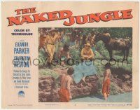 7c680 NAKED JUNGLE LC #2 '54 Charlton Heston kneeling by South American natives on river bank!