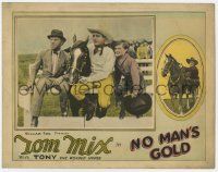 7c687 NO MAN'S GOLD LC '26 Tom Mix sitting beside Tony & 12 year-old Mickey Moore, lost film!