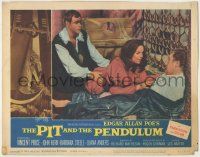 7c734 PIT & THE PENDULUM LC #2 '61 pretty Barbara Steele leans over fallen Vincent Price!