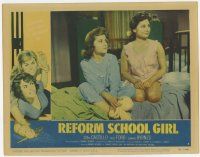 7c765 REFORM SCHOOL GIRL LC #5 '57 classic AIP, great c/u of pretty girls in pajamas on bed!