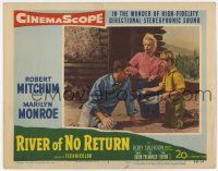 7c781 RIVER OF NO RETURN LC #2 '54 Tommy Rettig & sexy Marilyn Monroe help Robert Mitchum!
