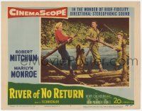 7c783 RIVER OF NO RETURN LC #7 '54 sexy Marilyn Monroe, Robert Mitchum & Tommy Rettig on raft!
