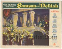 7c802 SAMSON & DELILAH LC #8 '49 strongest man Victor Mature trying to push over stone columns!