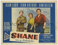 7c828 SHANE LC #6 '53 posed studio portrait of Alan Ladd, Jean Arthur & Van Heflin with guns!