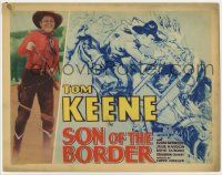 7c203 SON OF THE BORDER TC '33 great photo & artwork of cowboy hero Tom Keene saving the day!