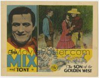 7c853 SON OF THE GOLDEN WEST LC '28 Tom Mix tells Sharon Lynn that Express must go, lost film!