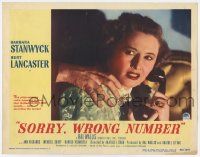 7c857 SORRY WRONG NUMBER LC #5 '48 best c/u of scared Barbara Stanwyck with phone being grabbed!