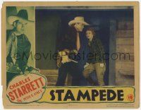 7c868 STAMPEDE LC '36 close up of cowboy Charles Starrett with gun by pretty Finis Barton!