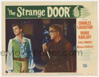 7c884 STRANGE DOOR LC #8 '51 close up of creepy Boris Karloff with dagger staring at Stapley!