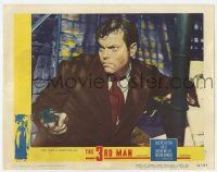 7c914 THIRD MAN LC #8 '49 best close up of Orson Welles pointing gun in sewer, classic film noir!