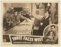 7c917 THREE FACES WEST LC R48 mad John Wayne throwing punch at huge guy standing behind the bar!