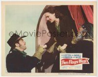 7c944 TWO FLAGS WEST LC #3 '50 two Civil War soldiers help pretty Linda Darnell from carriage!