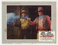 7c963 WAR WAGON LC #6 '67 best close up of cowboys John Wayne & Kirk Douglas shooting their guns!