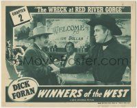 7c982 WINNERS OF THE WEST chapter 2 LC '40 cowboy Dick Foran confronts guy at bar, Universal serial