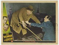 7c987 WOMAN IN GREEN LC '45 Basil Rathbone as Sherlock Holmes saving Nigel Bruce as Dr. Watson!