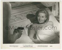 7d374 FROM RUSSIA WITH LOVE 8x10.25 still '64 sexy Daniela Bianchi naked in bed smiling at gun!