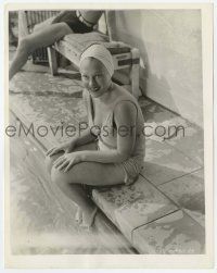7d526 KATHERINE DEMILLE 8x10 still '35 great candid photo smiling in swimsuit sitting by pool!