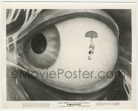 7d027 PINOCCHIO 8x10.25 still '40 Jiminy Cricket with umbrella by whale's huge eyeball, Disney!