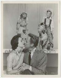 7d831 SLANDER 8x10.25 still '57 wacky image of Van Johnson & Ann Blyth kissing by marionettes!