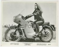 7d914 THUNDERBALL 8x10 still '65 Lucianna Paluzzi in leather pretending to ride a motorcycle!