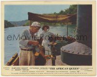7d041 AFRICAN QUEEN color English FOH LC '53 Katharine Hepburn watches Humphrey Bogart oil engine!