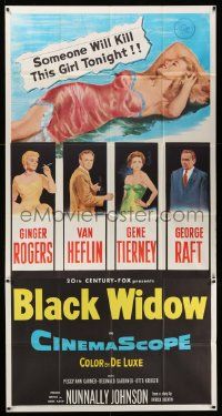 7f183 BLACK WIDOW 3sh '54 Ginger Rogers, Gene Tierney, Van Heflin, George Raft, sexy art!