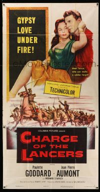 7f201 CHARGE OF THE LANCERS 3sh '54 art of sexy Paulette Goddard & Jean Pierre Aumont!