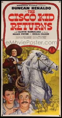 7f213 CISCO KID RETURNS 3sh '45 great image of Duncan Renaldo as O. Henry's Cisco Kid on horseback!