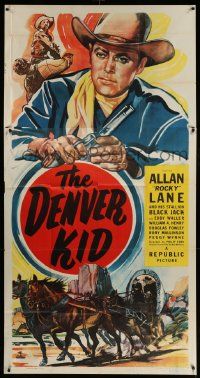 7f232 DENVER KID 3sh '48 cool art of cowboy Allan Rocky Lane & his stallion Black Jack, western!