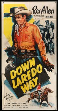 7f242 DOWN LAREDO WAY 3sh '53 cool art of Arizona Cowboy Rex Allen with gun & his horse Koko!