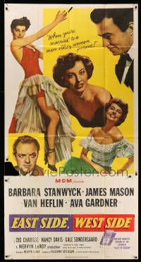 7f246 EAST SIDE WEST SIDE 3sh '50 Barbara Stanwyck, James Mason, sexy Ava Gardner!