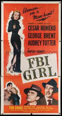 7f257 FBI GIRL 3sh '51 sexy full-length image of Audrey Totter with gun, a woman on a man-hunt!