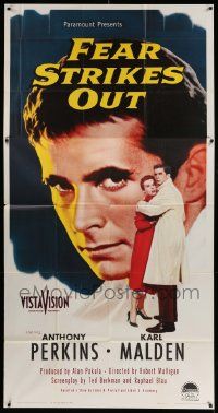 7f258 FEAR STRIKES OUT 3sh '57 huge portrait of Anthony Perkins as baseball player Jim Piersall!