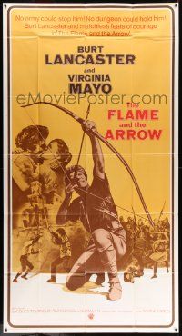7f261 FLAME & THE ARROW int'l 3sh R71 different montage with Burt Lancaster aiming bow & arrow!